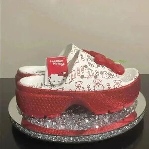 New Sanrio Hello kitty x crocs collab stomp style sandal heeled glitter size 9W